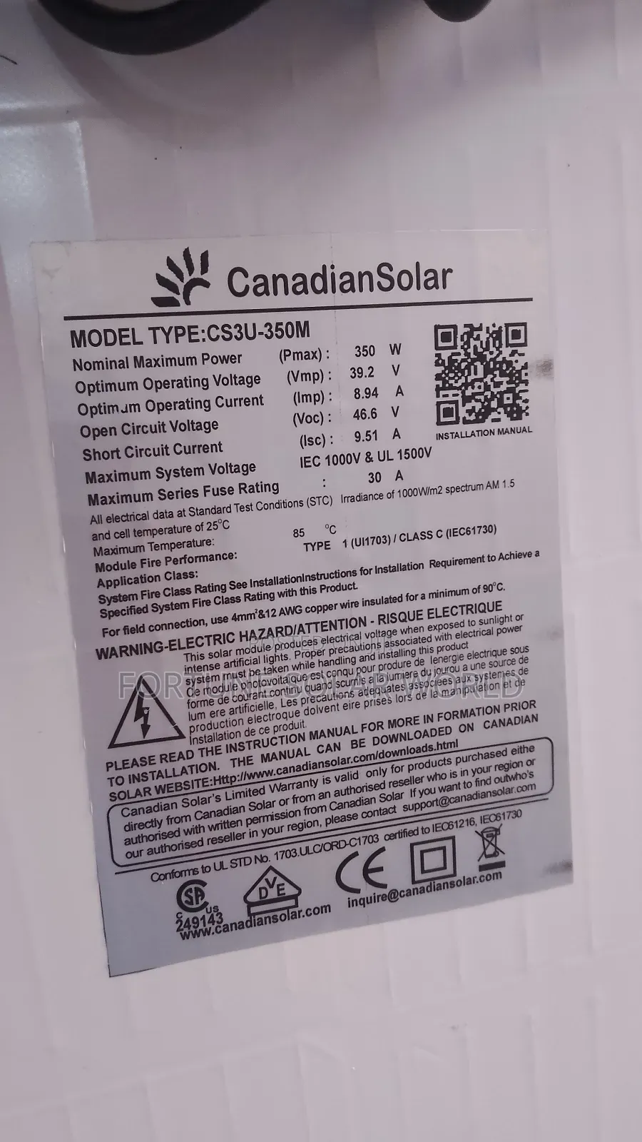 350watt Canadian Mono Solar Panel