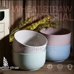 4pcs Wheat Straw Bowl Plastic Dinnerware Set