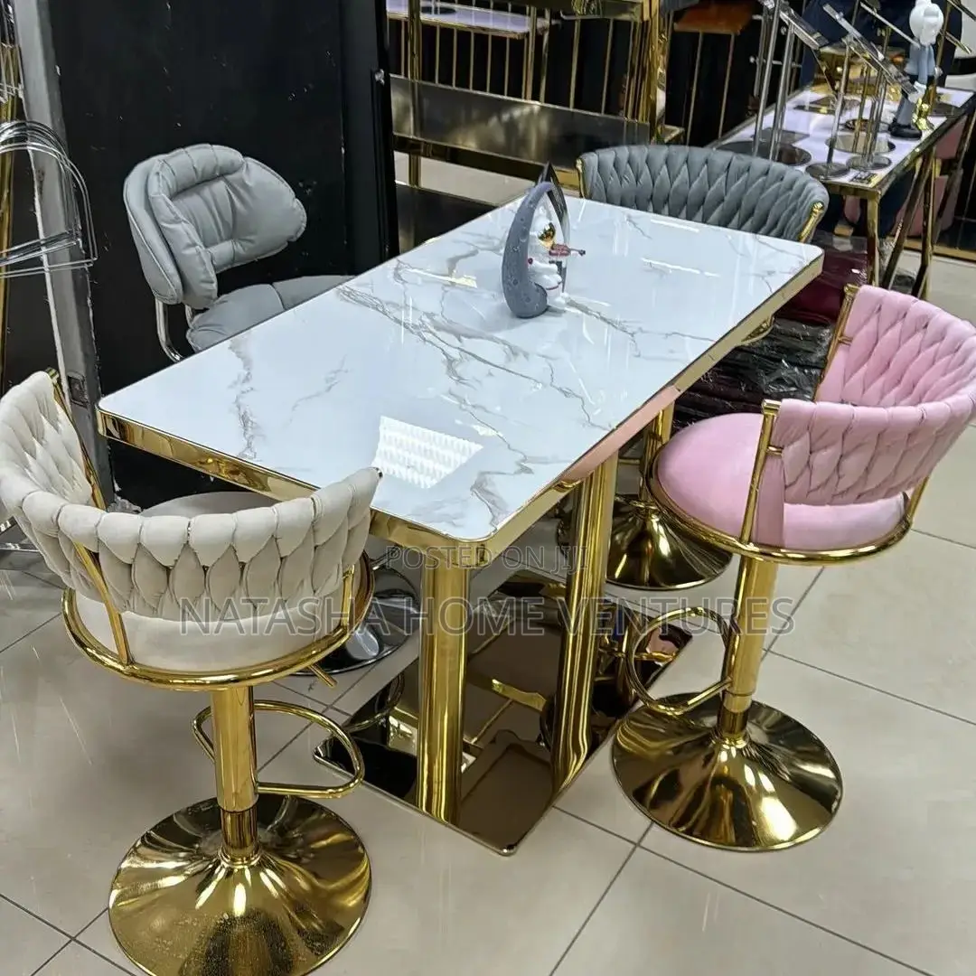 Gold Bar Table Velvet Bar Stool Set