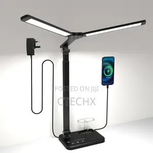 Desk Lamp, Dual Heads, Height Adjustable, Usb Charging Port