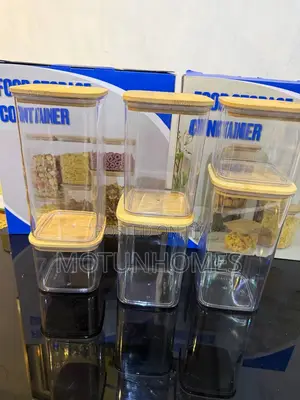 6pcs Square Acrylic Airtight Storage Container With Bamboo Lid