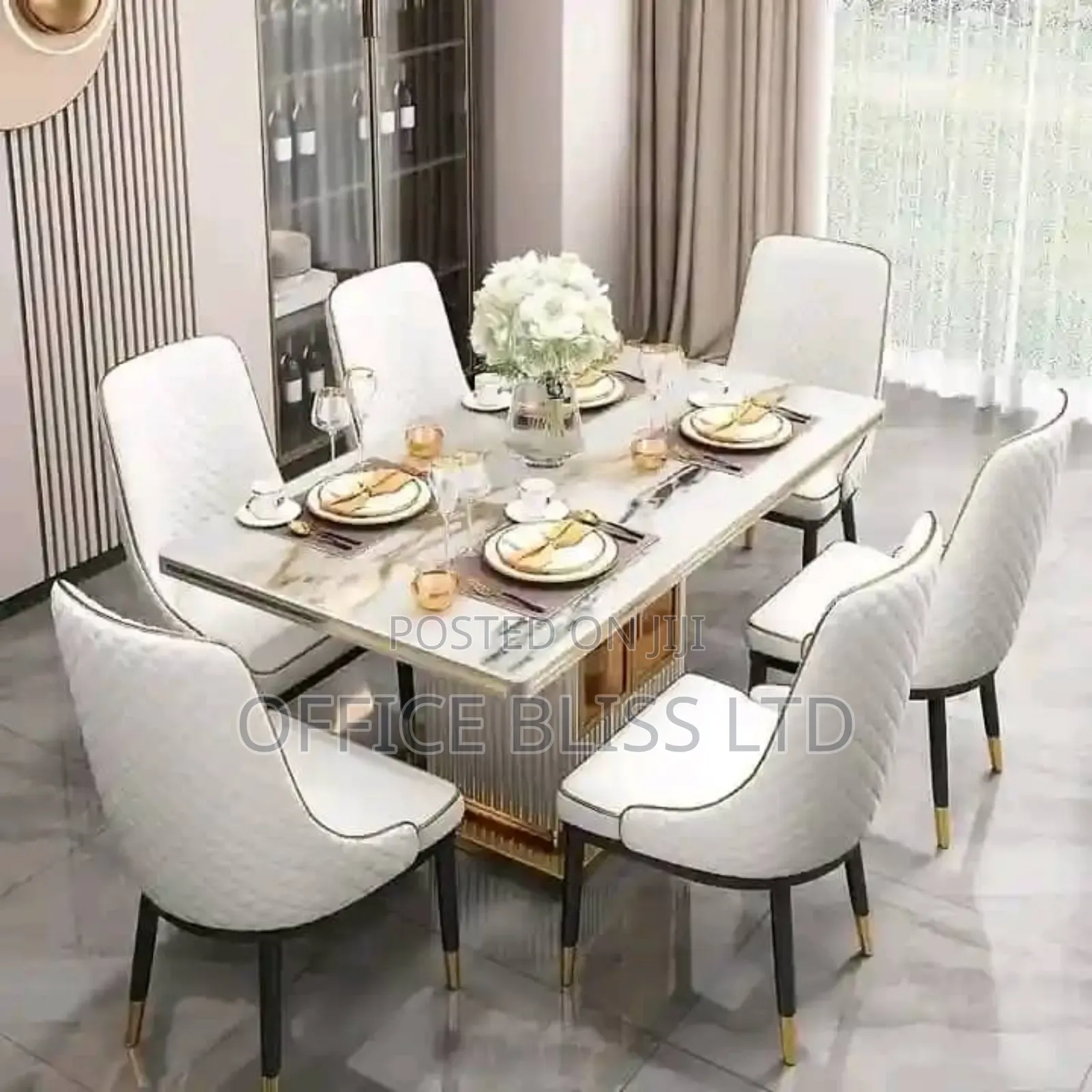 Exquisite Marble Dinning Table and 6 Chairs - White