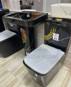 England Premium Black Gold Marble Toilet Seat Set
