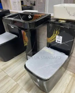 England Premium Black Gold Marble Toilet Seat Set
