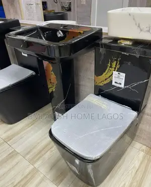 England Premium Black Gold Marble Toilet Seat Set