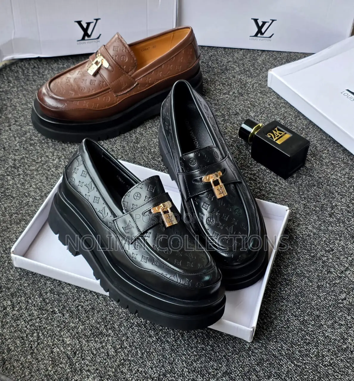 Louis Vuitton Patterned Loafers With Black Chunky Sole