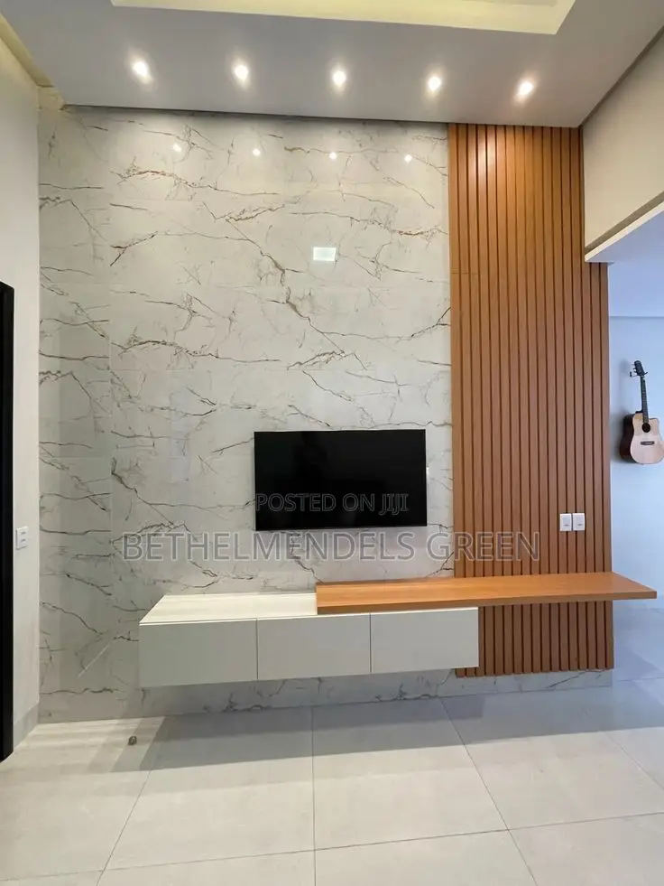 Modern WPC Wall Panel With Marble Sheet Tv Feature Design don siyarwa ...
