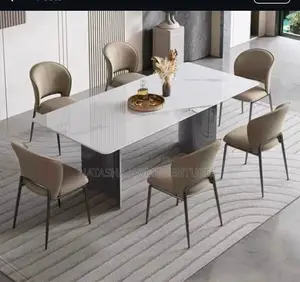Luxury Marble Dining Table + 6 Leather Chairs