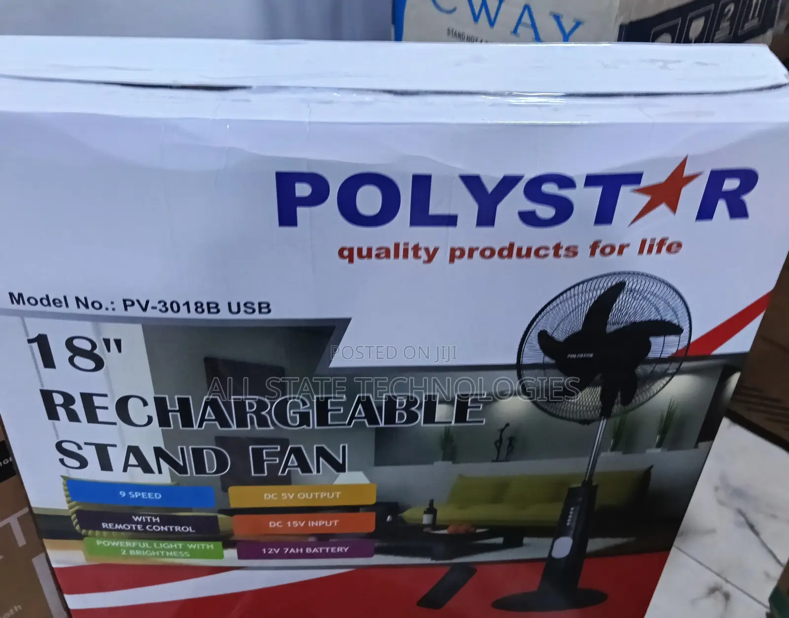 Pv-3018b-Usb Rechargeable Fan Polystar Standing