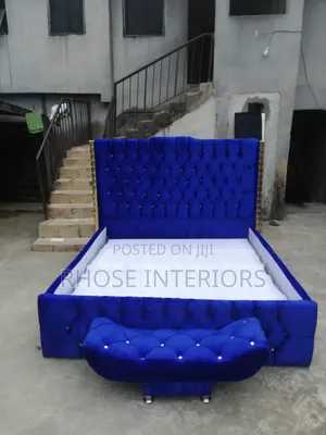 Blue Bed Frame With Ottoman