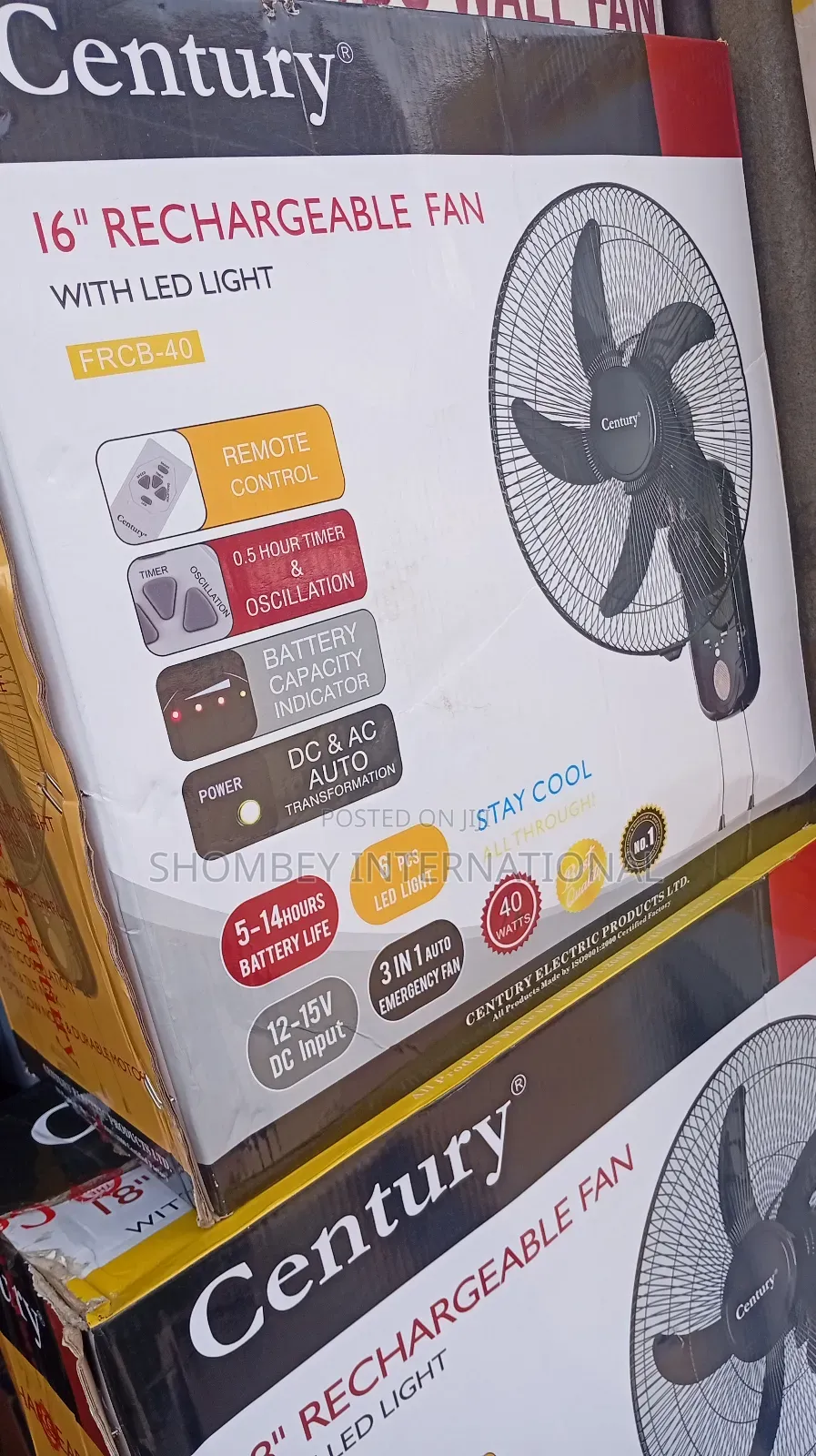 Century 16" Rechargeable Wall Fan