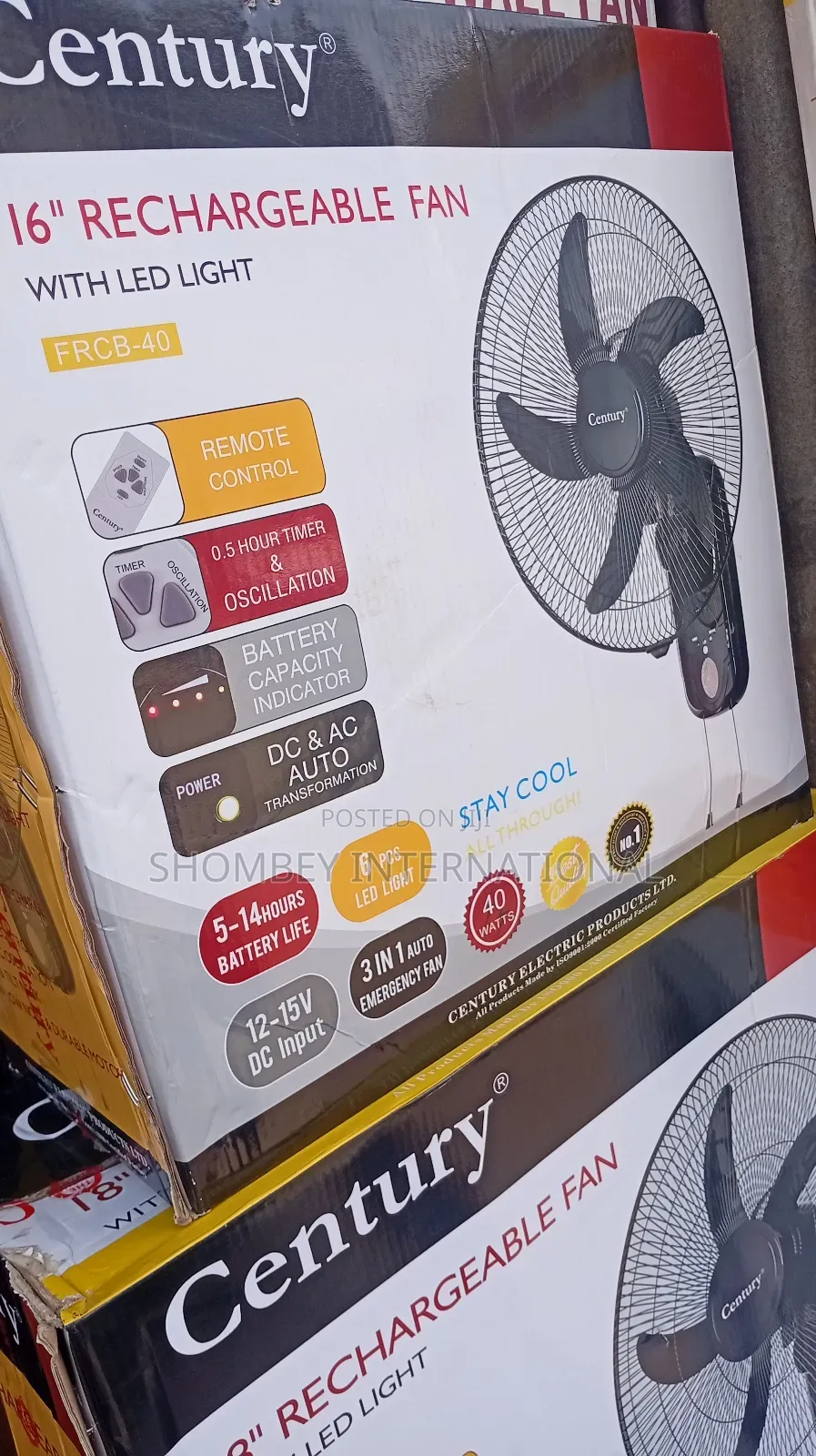 Century 16" Rechargeable Wall Fan