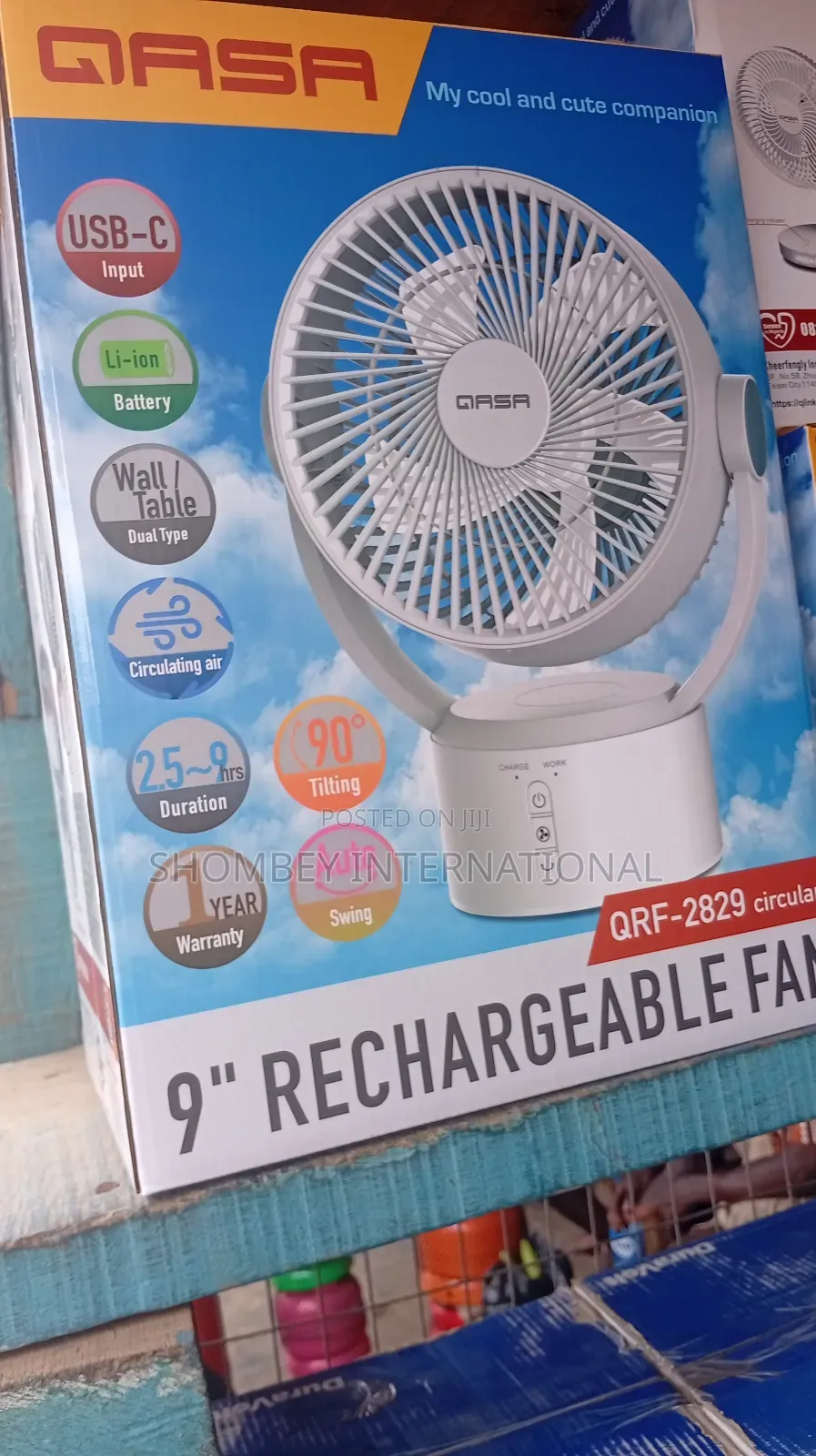 Qasa 9" Table Rechargeable Solar Fan