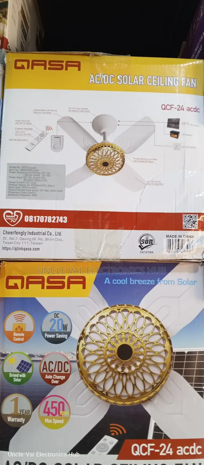 Qasa Ac/Dc Solar Ceiling Fan for sale - Uncle Val Electronics Hub Price ...