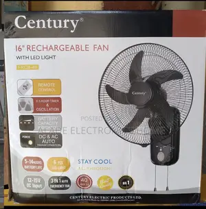 16” Century Rechargeable Wall Fan (6-14hrs) Battery Life