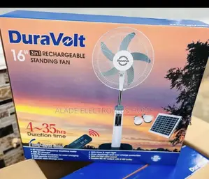 16” Duravolt Rechargeable Standing Fan. With Solar Panel