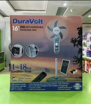 16” Duravolt Rechargeable Standing Fan. With Solar Panel