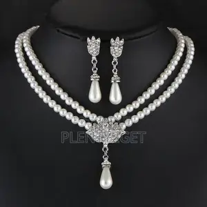 Necklace Jewelry for Bride Pearl Short Chain Set Earring