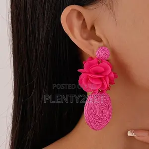 Cloth Silver Needle Cute Woven Earrings Flowered Rattan Earrings