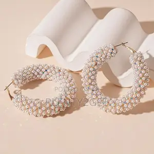 Beads From Pearl Silver Needle Retro Hoop Earrings