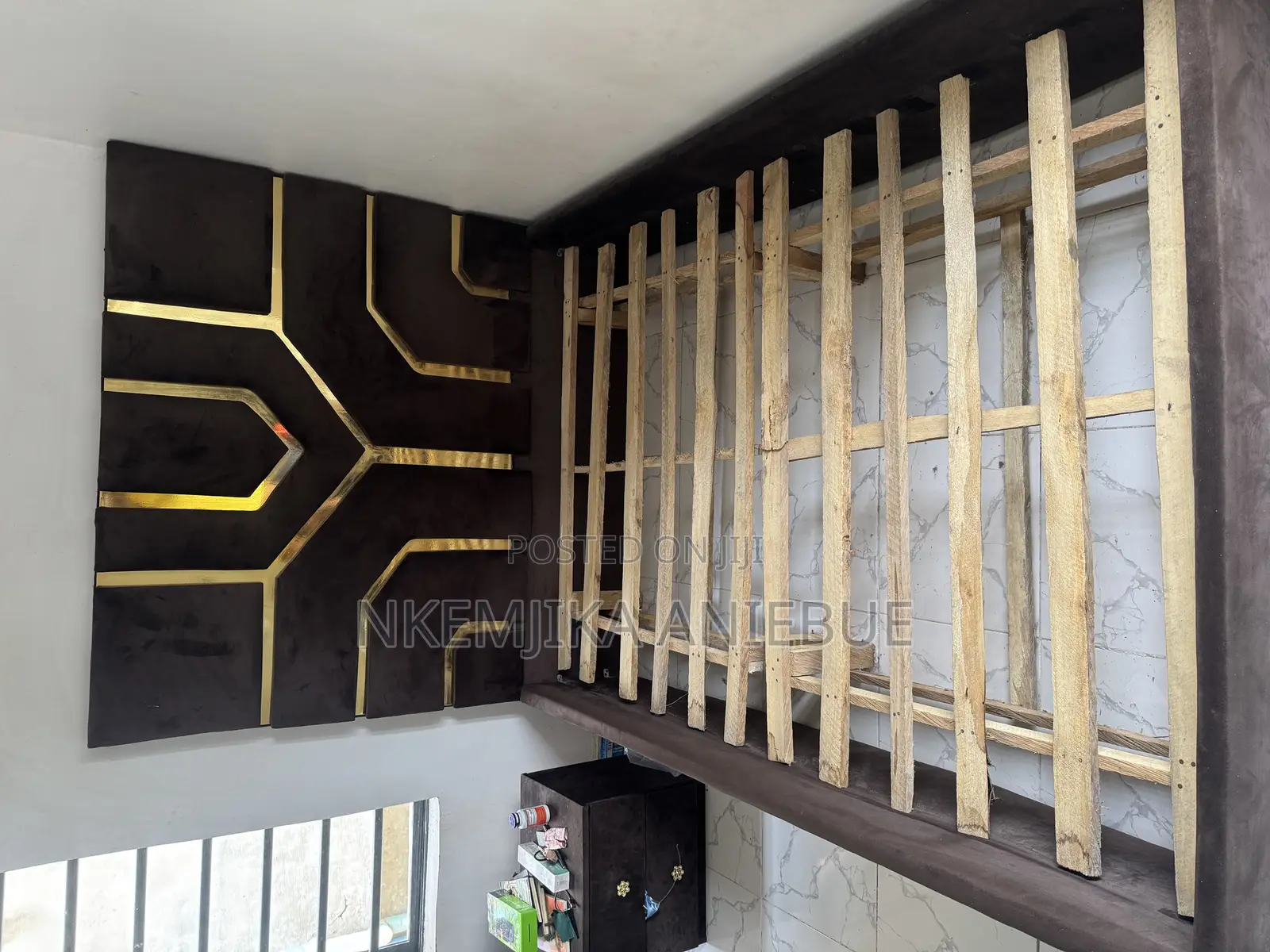 Modern Upholstered Platform Bed Frame With a Geometric Headboard 