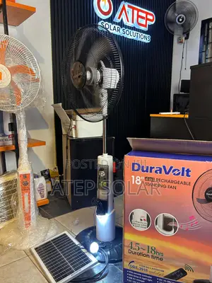 Duravolt 18’’ 4-in-1 Fan Solar, Rechargeable, Bluetooth Speaker