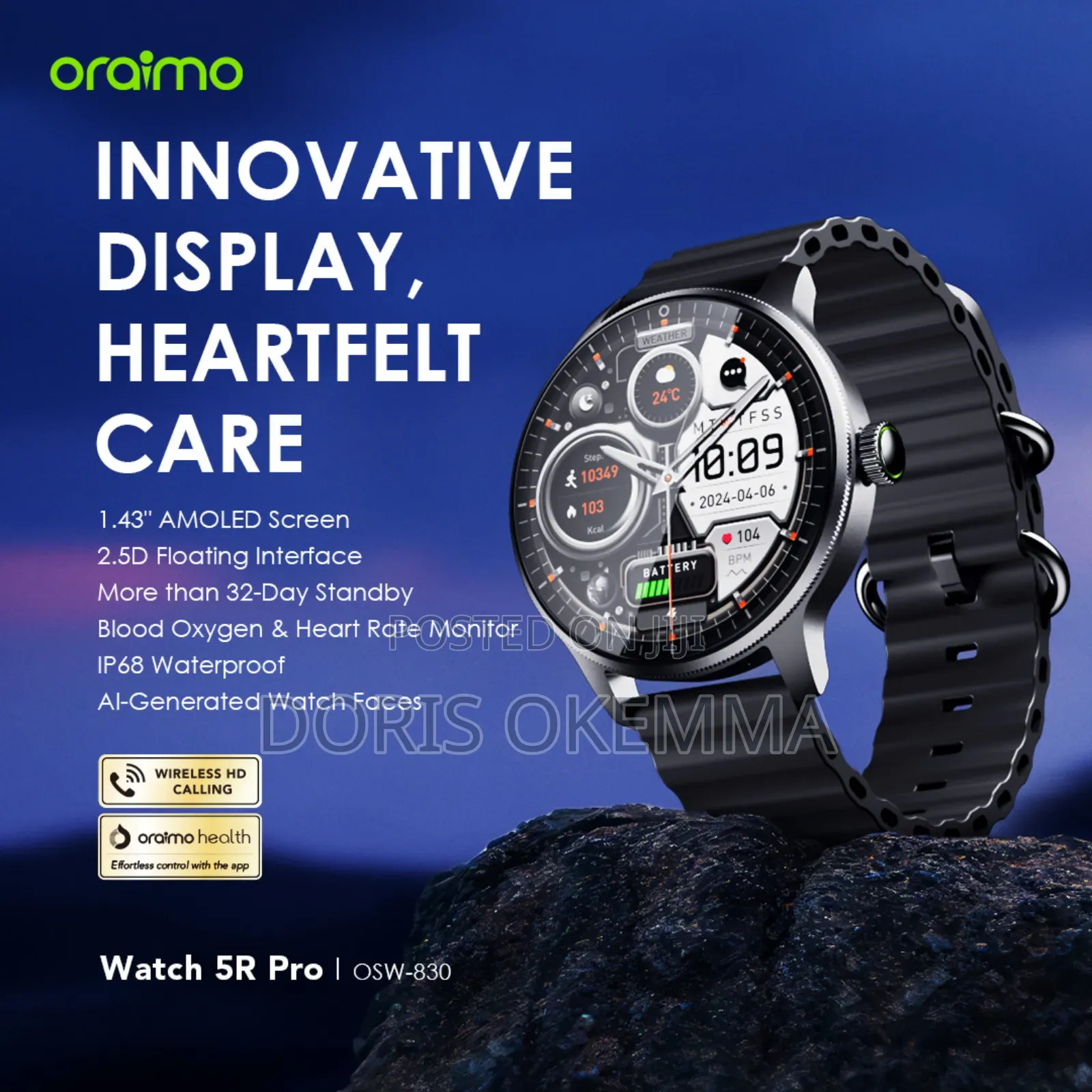 Oraimo Watch 5r Pro – 1.43" Amoled Smartwatch (Wireless Hd Calling)