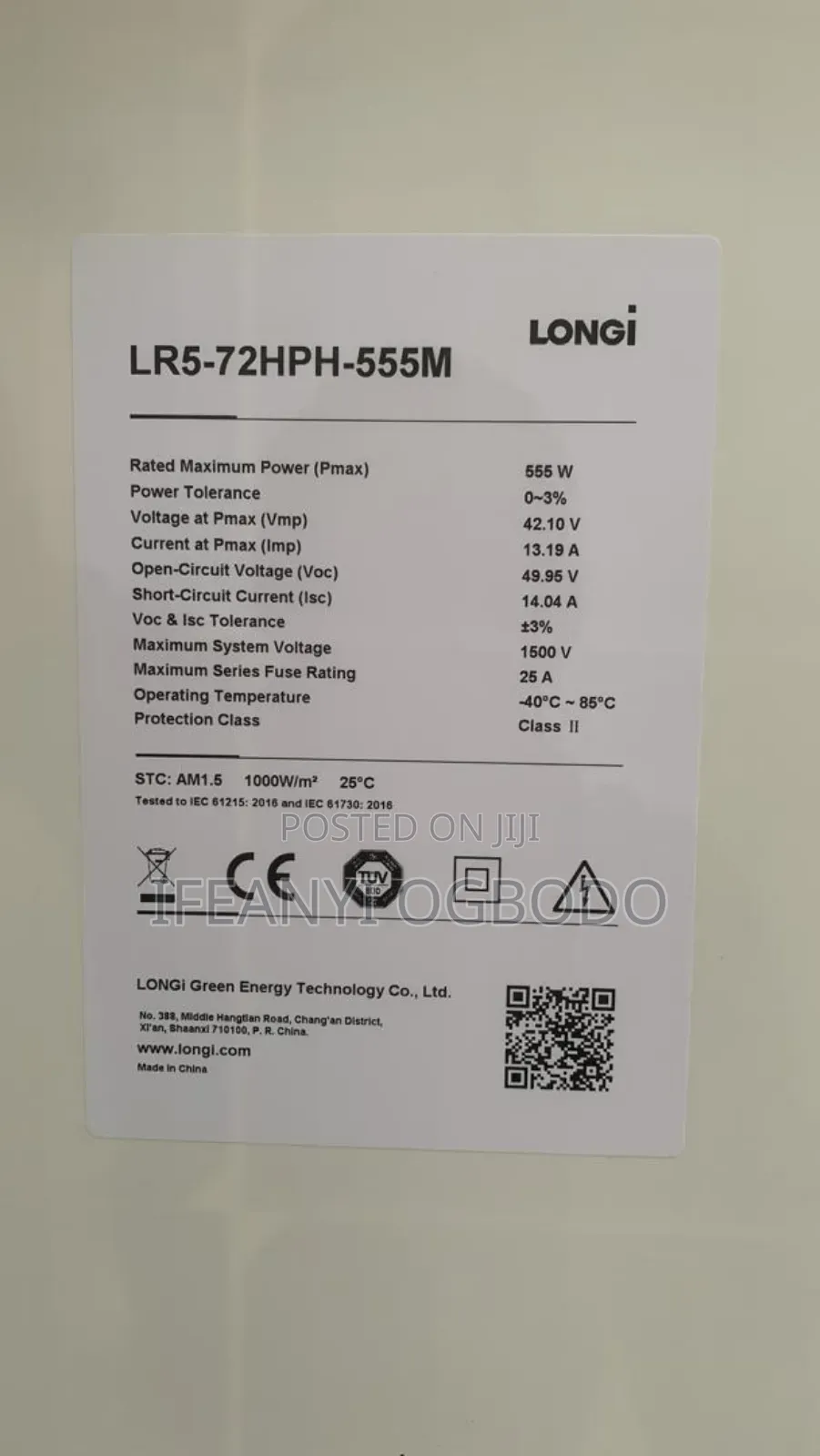 Longi Solar Panel 555w 144cell