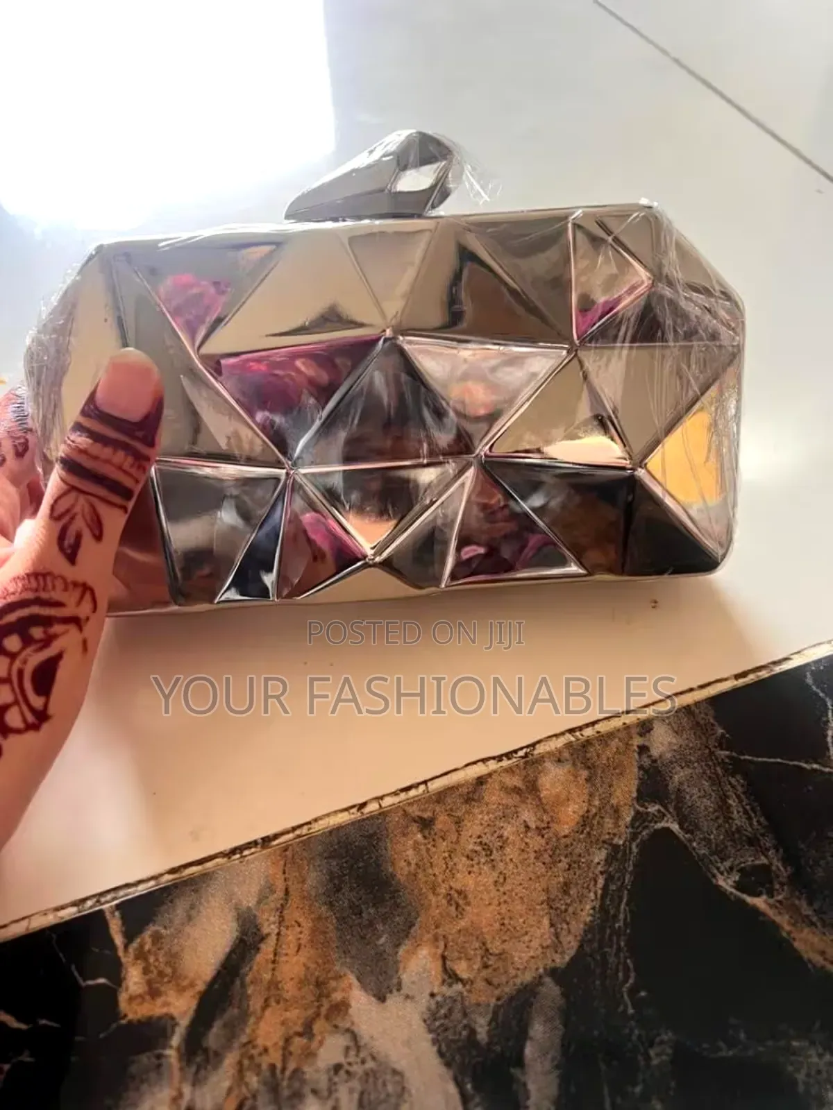 Luxury Silver Geo Clutch Purse