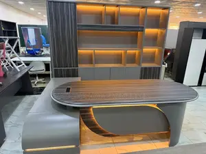 Executive L-Shaped Desk + Wall Bookshelf Unit