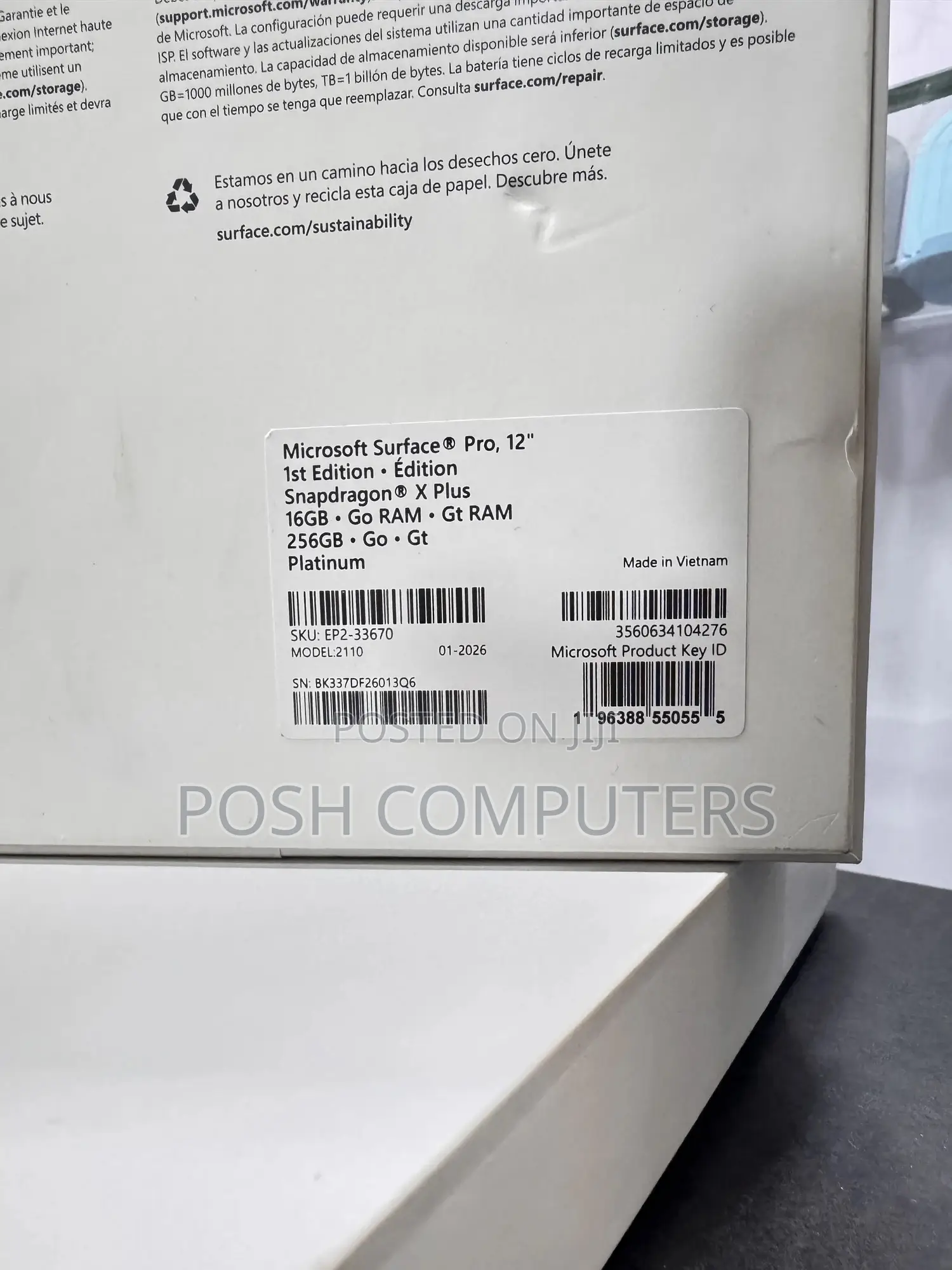 New Laptop Microsoft Surface Pro Copilot+ PC 12 16GB SSD 256GB