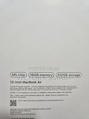 New Laptop Apple MacBook Air 16GB Intel Core Ultra 5 SSD 512GB