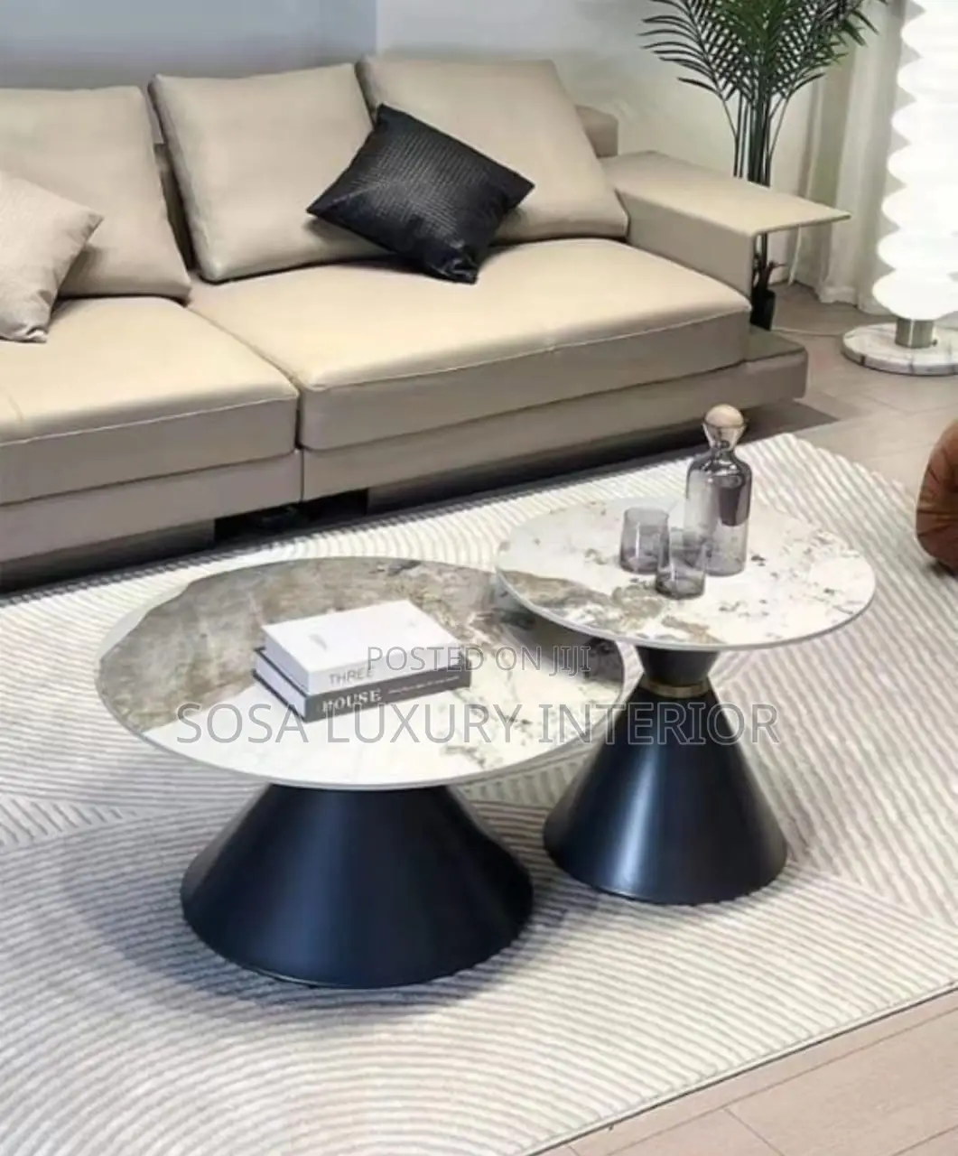Marble Centre and Side Table Set With Cone Stand
