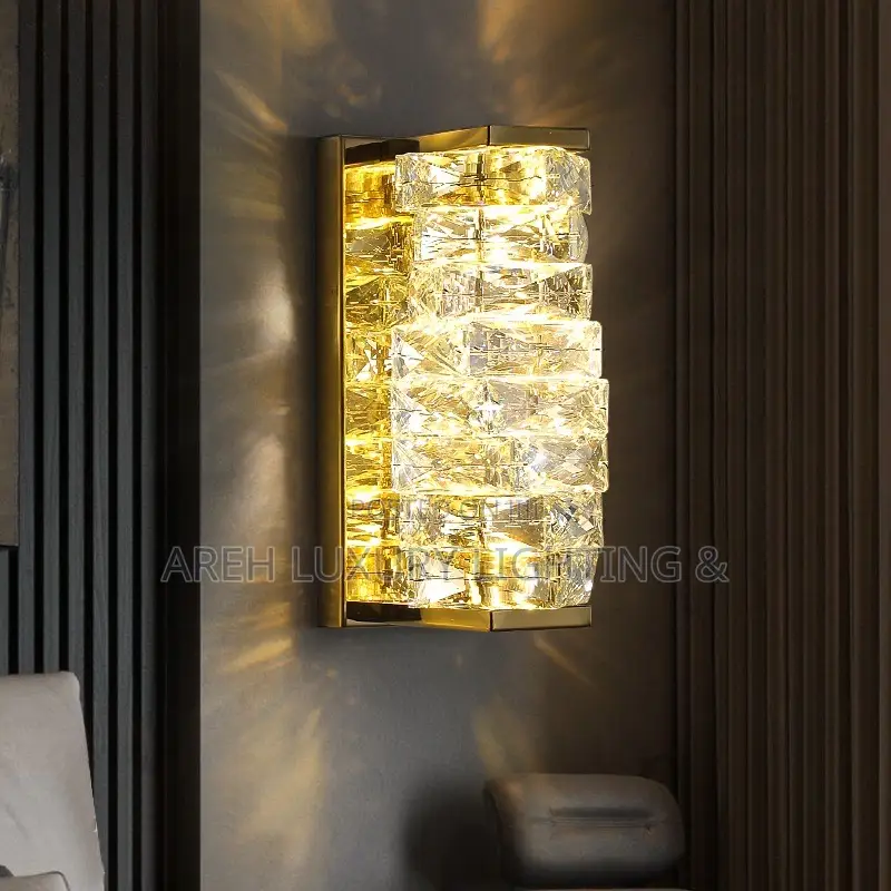 Led Stainless Steel Crystal Wall Lamp Bedroom Bedside Lamp