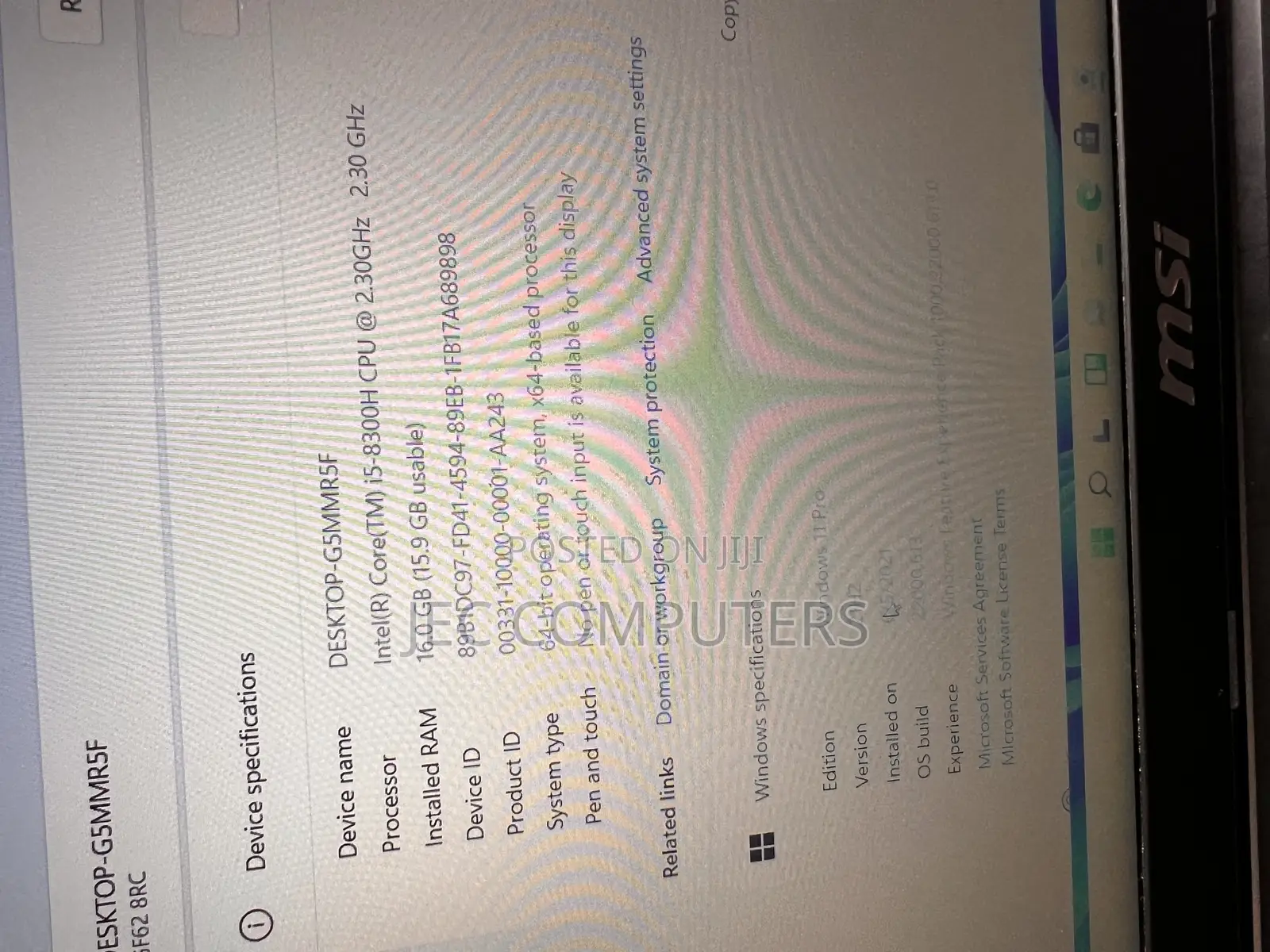 Laptop MSI GF62 8RD 16GB Intel Core i5 HDD+SSD 256GB