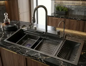 Luxury Multifunctional Smart Kitchen Waterfall Sink With Plate Rack