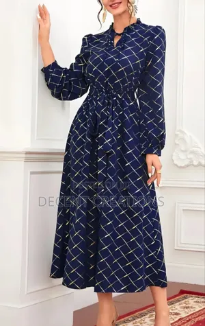 Mid - Year Promo: Women's Gold Geometric Patterned Blue Dress. Size Xl