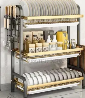 3tiers Steel Dish Rack (Black, White and Gold)