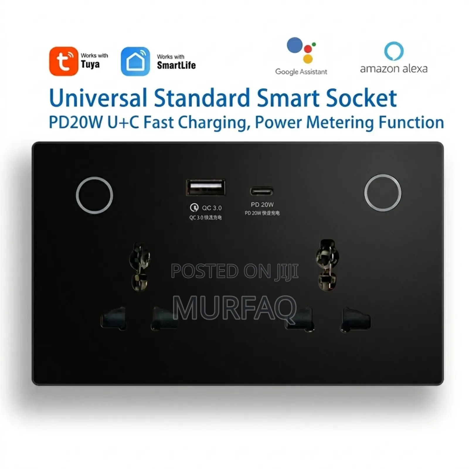 Tuya Dual-Plug Smart Socket W/ Usb+Type-C Fast Charging Wifi