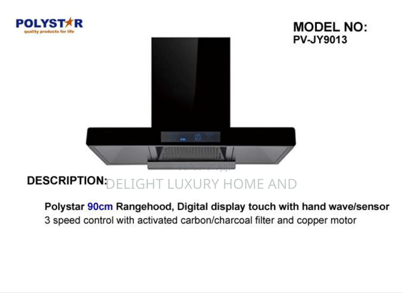 Kitchen Extractor 90cm Black Polystar