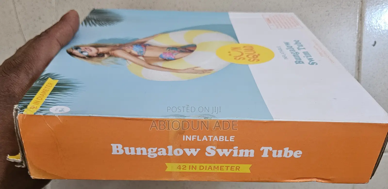Sun Squad Inflatable Swim Doughnut Tube Pool Float –(Yellow/White 42”)
