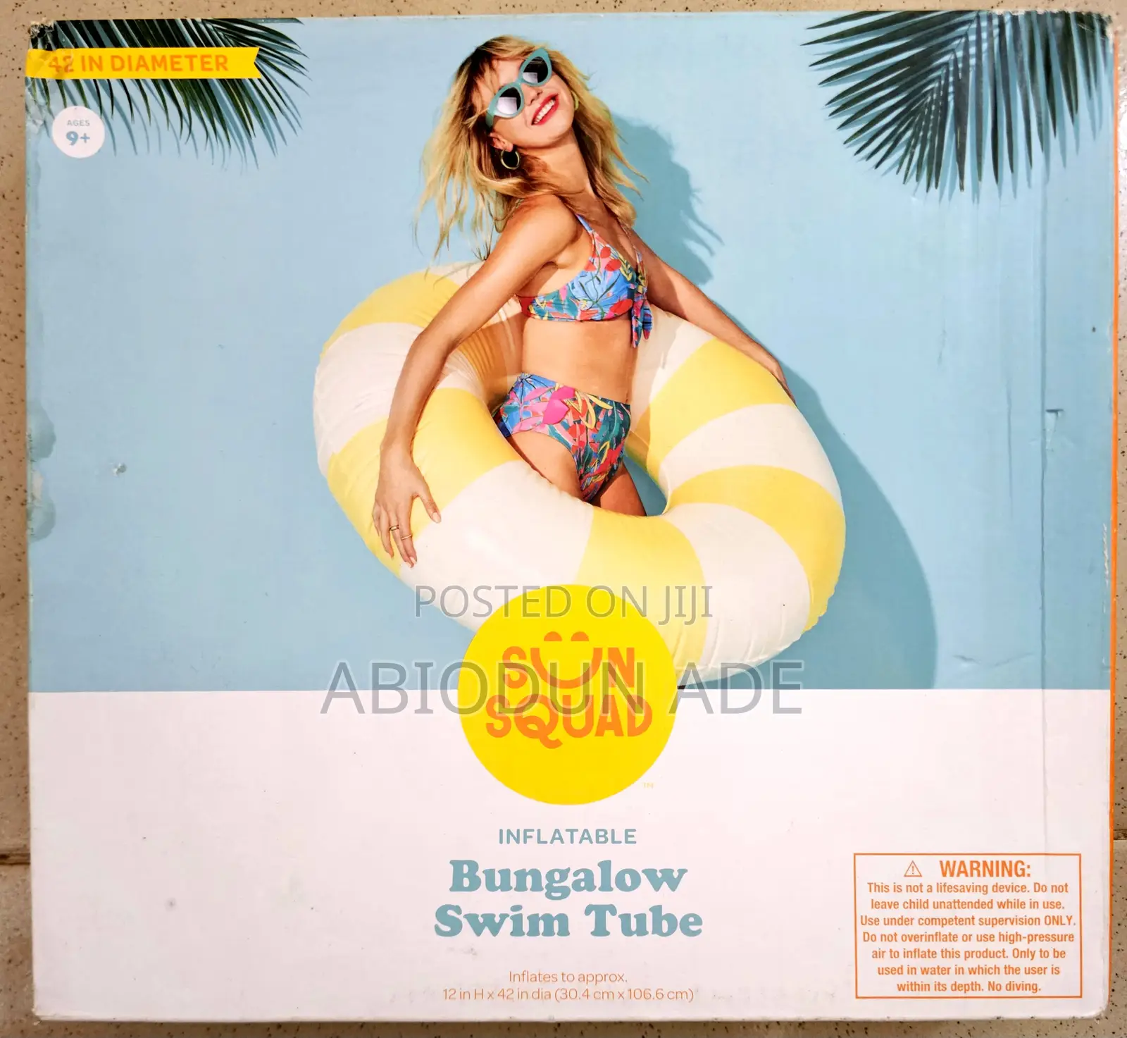 Sun Squad Inflatable Swim Doughnut Tube Pool Float –(Yellow/White 42”)