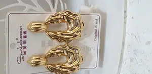 Earring Gold-Toned Sculptural Hoop Earrings Sunbelle Jewelry.