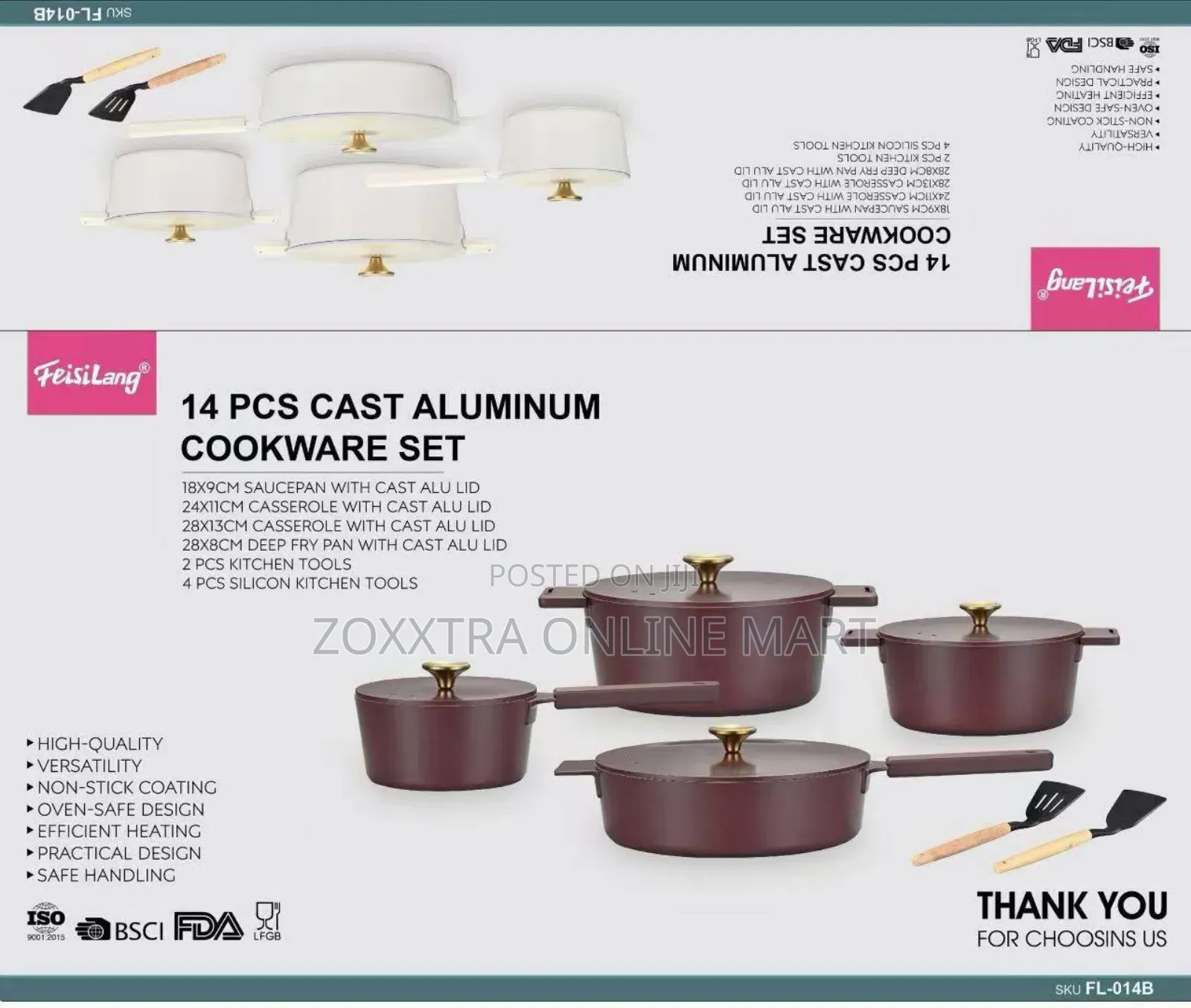 14pcs Cast Aluminium Cookware Set