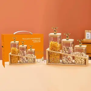 3in1 Borosilicate Glass Storage Jar Set With Wooden Stand