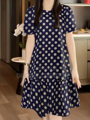 Mid - Year Promo: New Navy Blue Polka Dot Cotton Dress. Size XXL