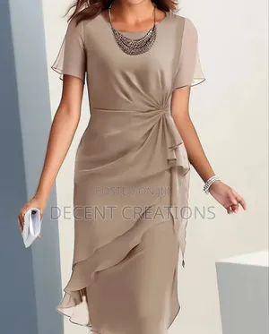 Mid - Year Promo: Women's Elegant Khaki Work Chiffon Dress. Size XXL