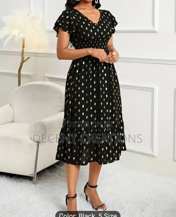 A Brand New Black Dress With Gold Polka Dots. Size Xl for sale - Decent  Creations  Price:  23,000 on Jiji.ng [Apo District]