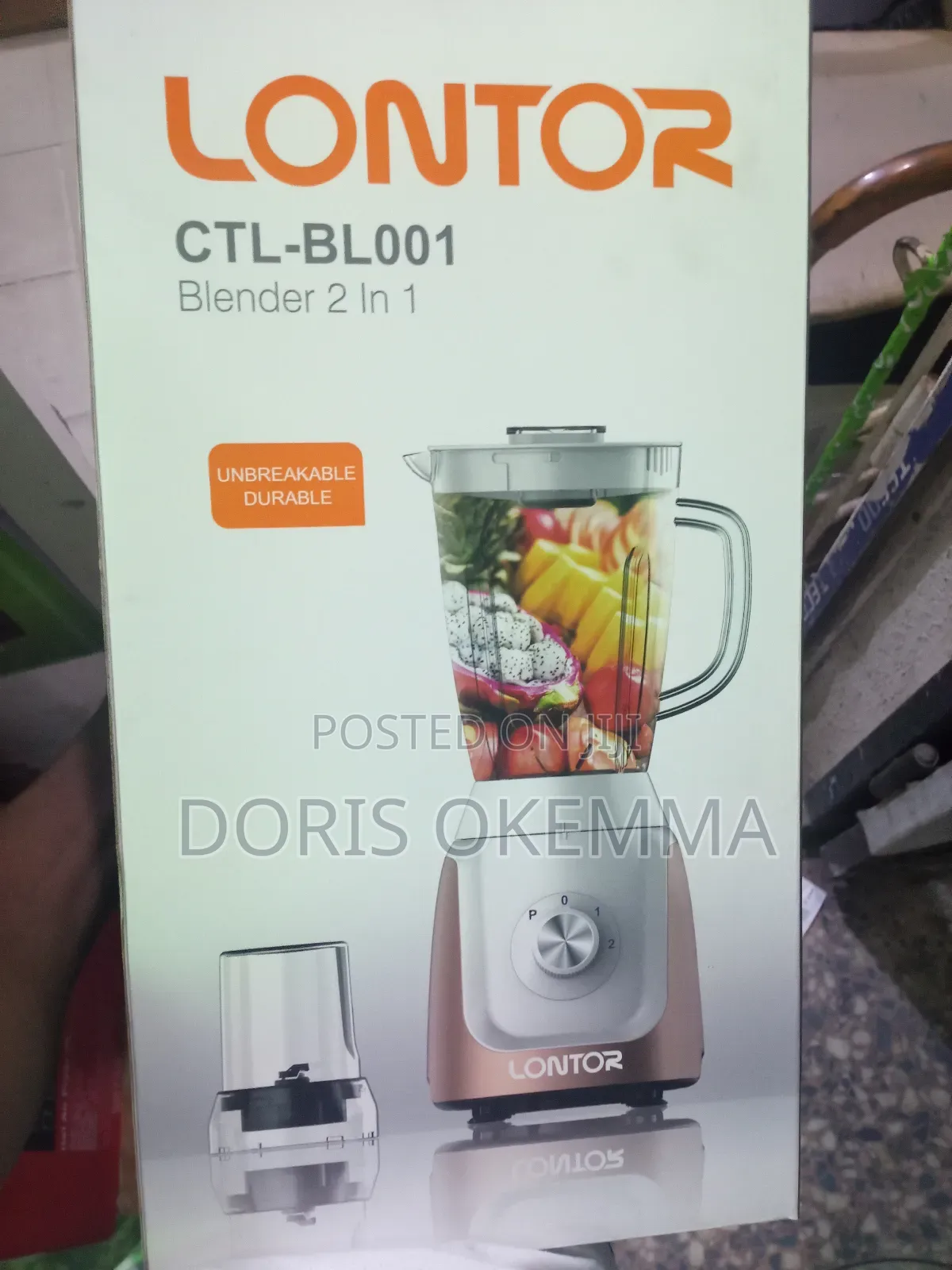 “Lontor 2-in-1 Blender  Powerful Motor + Grinder + 1.5l Big Jar 