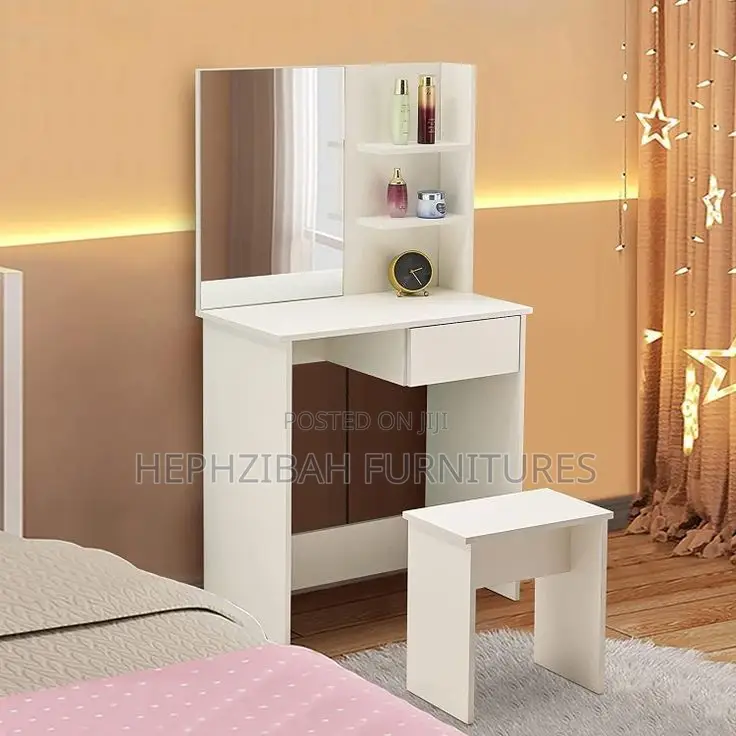 Modern White Dresser With Stool